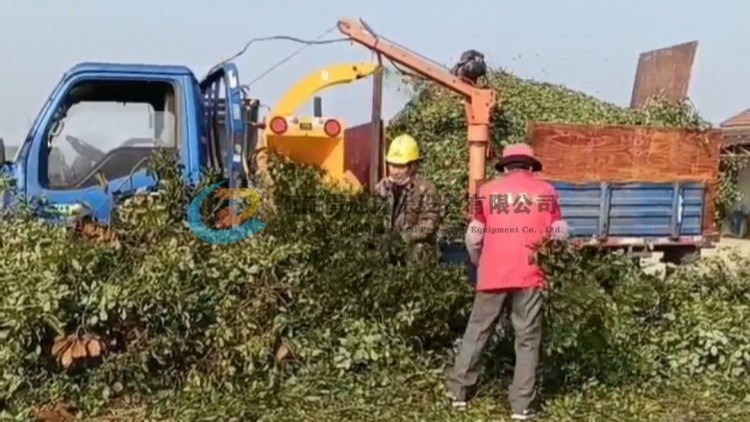 浙江客戶定製小（xiǎo）型車載（zǎi）式樹枝粉碎機，樹枝粉碎機直接噴入（rù）車（chē）廂，方便運輸！
